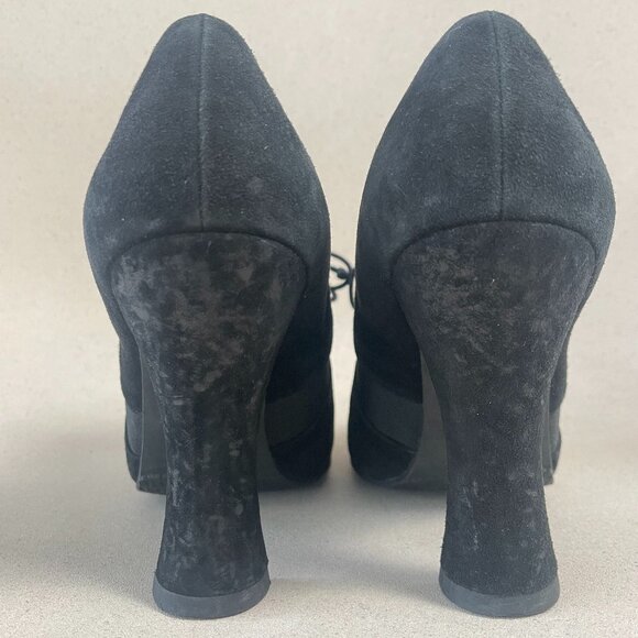 Pre-Loved STUART WEITZMAN Black Suede Pumps / Lace-up Heels - Size 7.5 - Picture 10 of 12